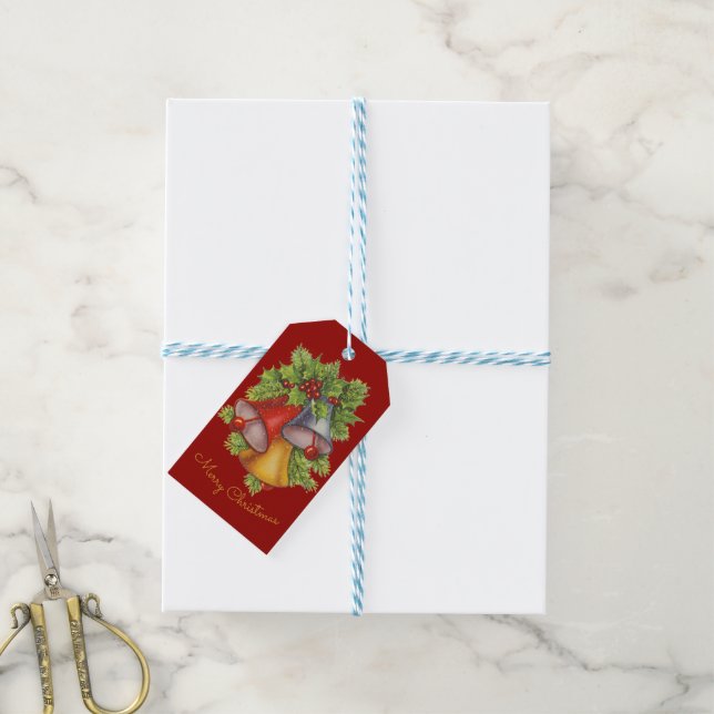 Christmas Bells on Gold Gift Tags (With Twine)