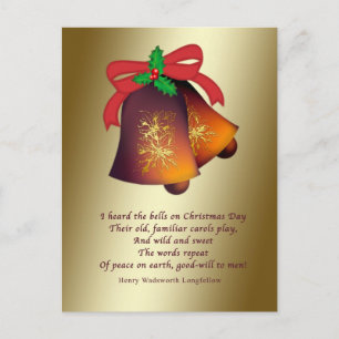 Christmas Bells on Gold Holiday Postcard