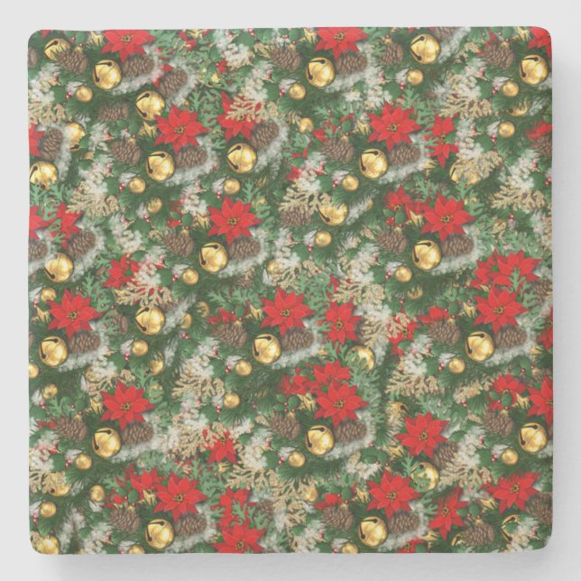 Christmas Bells on Greens Christmas Stone Coaster (Front)