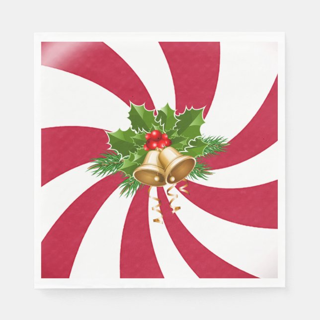 Christmas Bells on Peppermint Candy  Napkin (Front)