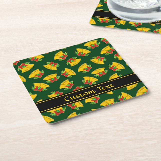 Christmas Bells Pattern Square Paper Coaster (Angled)