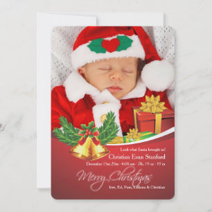 Christmas Bells Photo Birth Announcement