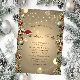 Christmas Bells Pinecones Santa Hat Christmas Invitation