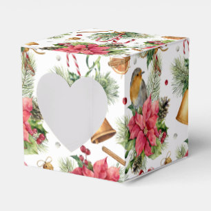 Christmas bells, poinsettia, robin, candy canes favour box