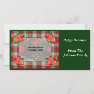 Christmas Bells Red Plaid Holiday Photo Card