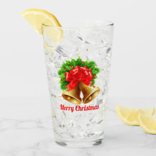 Christmas Bells & Red Ribbon Personalised Glass