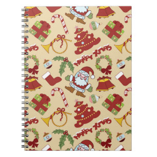 Christmas bells,tree and santa claus notebook