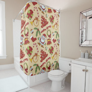 Christmas bells,tree and santa claus shower curtain