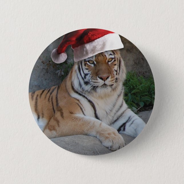 Christmas Bengal Tiger 6 Cm Round Badge (Front)