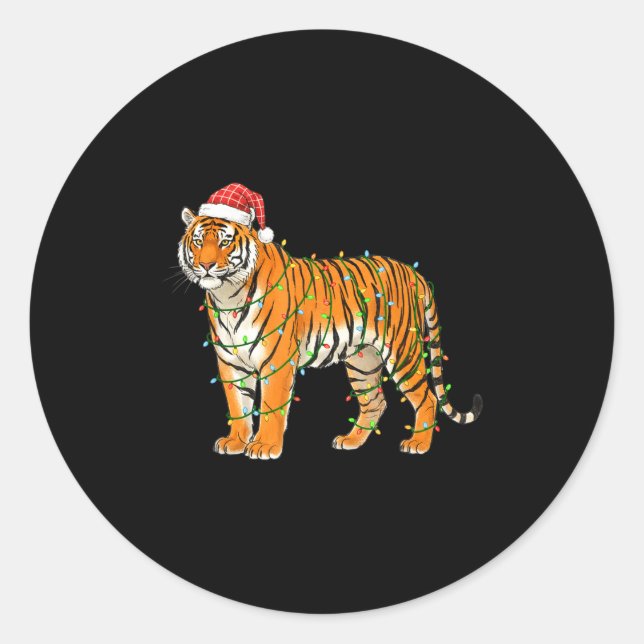 Christmas Bengal Tiger Holiday Festive Animal  Classic Round Sticker (Front)
