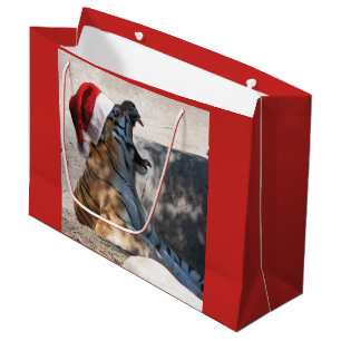 Christmas Bengal Tiger wearing Santa Hat Large Gift Bag