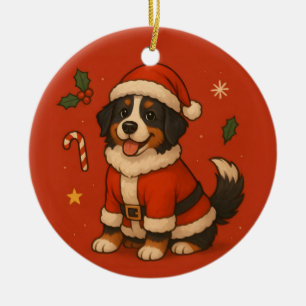 Christmas Berense Dog Xmas Santa Bernese Mountain Ceramic Tree Decoration