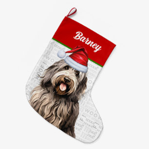 Christmas Bergamasco with Dog's Name Large Christmas Stocking