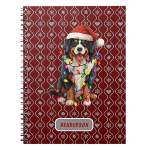 Christmas Bernese Dog Santa Customised Name Notebook