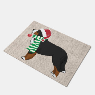 Christmas Bernese Mountain Dog Burlap Doormat