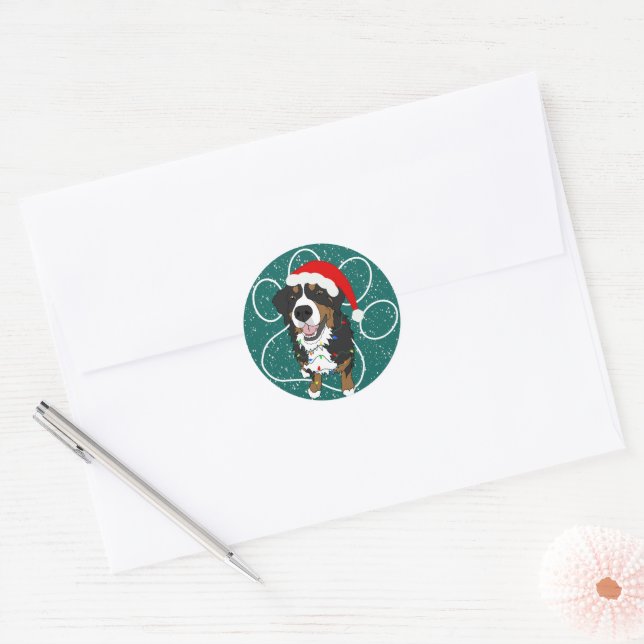 Christmas Bernese Mountain Dog  Classic Round Sticker (Envelope)