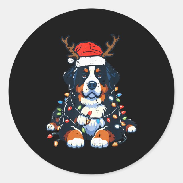 Christmas Bernese Mountain Dog Cute Xmas Pet Men W Classic Round Sticker (Front)