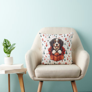 Christmas Bernese Mountain Dog Gift Box Cushion