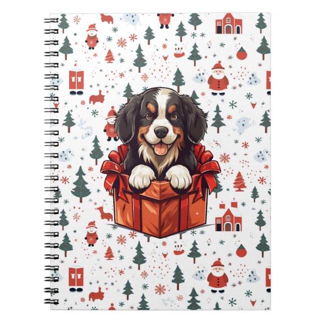 Christmas Bernese Mountain Dog Gift Box Notebook (Front)