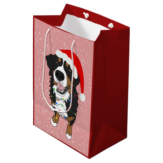 Christmas Bernese Mountain Dog Medium Gift Bag (Front Angled)
