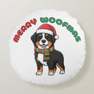 Christmas Bernese Mountain Dog: Merry Woofmas Round Cushion