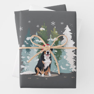 Christmas Bernese Mountain Dog Mom Puppy Winter Wrapping Paper Sheet