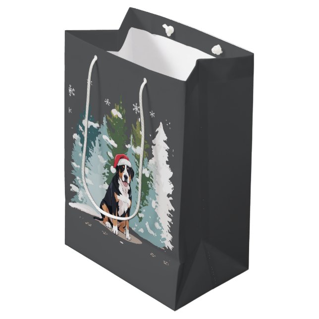 Christmas Bernese Mountain Dog Mum Puppy Winter  Medium Gift Bag (Front Angled)