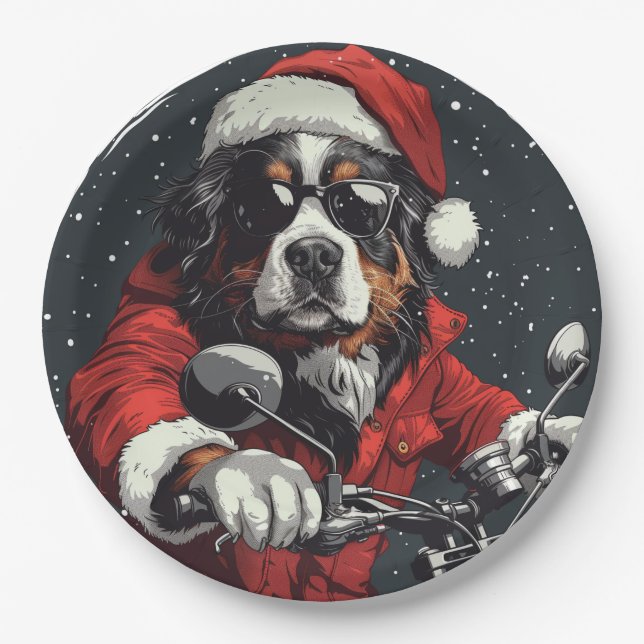 Christmas Bernese Mountain Dog Paper Plate (Front)