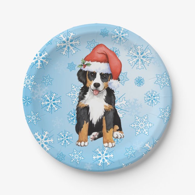 Christmas Bernese Mountain Dog Paper Plate (Front)