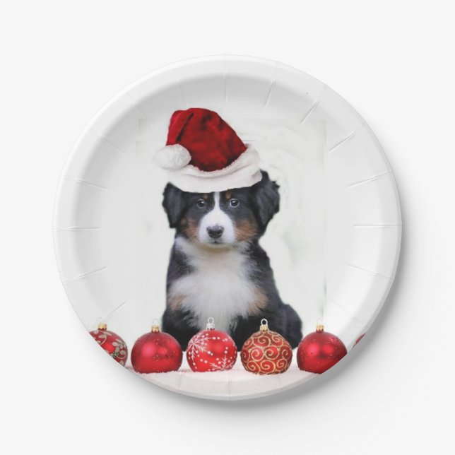 Christmas Bernese Mountain Dog Paper Plate (Front)