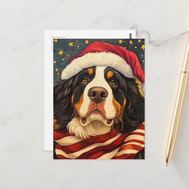 Christmas Bernese Mountain Dog Postcard (Front/Back In Situ)