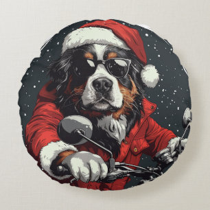 Christmas Bernese Mountain Dog Round Cushion