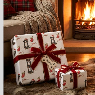Christmas Bernese Mountain Dog Santa Hat Pattern Wrapping Paper Sheet