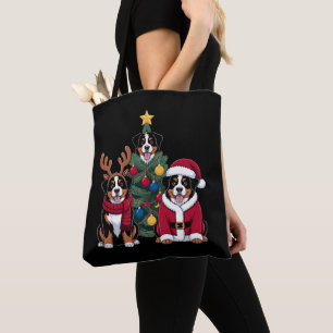 Christmas Bernese Mountain Dog Santa Xmas Tree Tote Bag