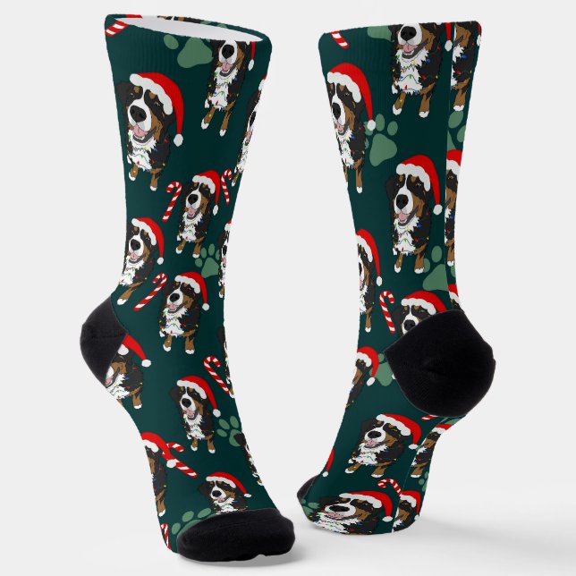 Christmas Bernese Mountain Dog Socks (Angled)