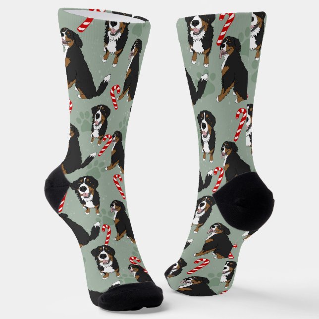 Christmas Bernese Mountain Dog Socks (Angled)