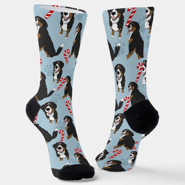 Christmas Bernese Mountain Dog Socks (Angled)