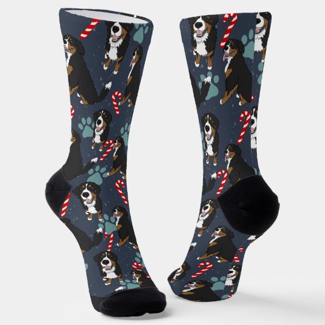 Christmas Bernese Mountain Dog Socks (Angled)