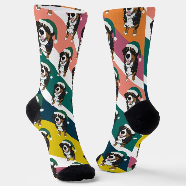 Christmas Bernese Mountain Dog Socks (Angled)