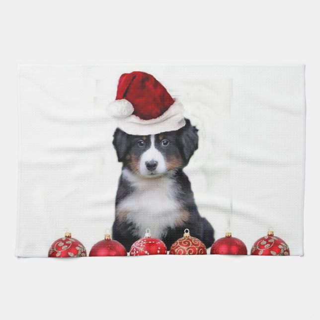 Christmas Bernese Mountain Dog Tea Towel (Horizontal)