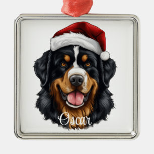 CHRISTMAS BERNESE MOUNTAIN DOG WITH SANTA HAT METAL TREE DECORATION