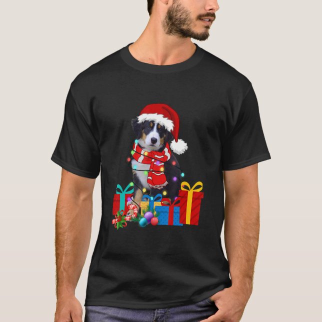 Christmas Bernese Mountain Dog Xmas Lights Santa H T-Shirt (Front)