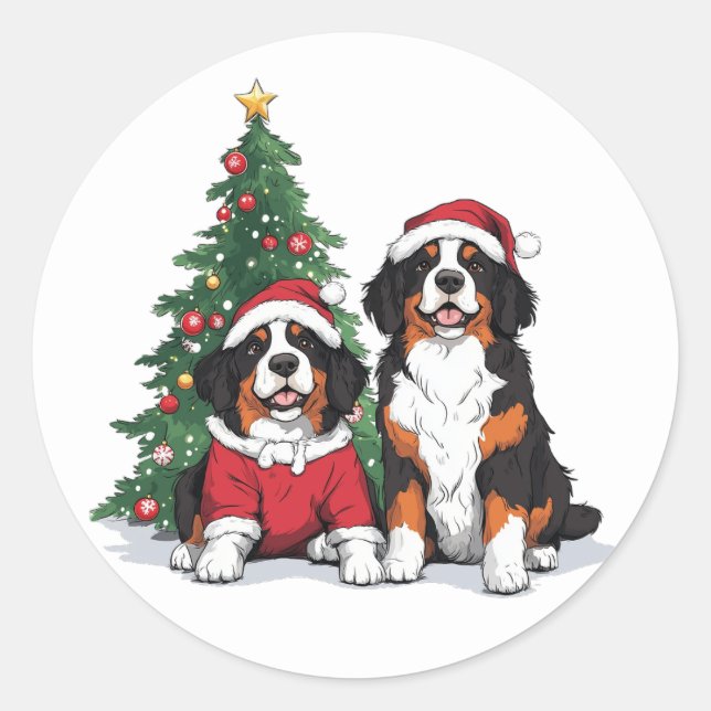 Christmas Bernese Mountain Dogs Classic Round Sticker (Front)