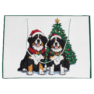 Christmas Bernese Mountain Dogs Large Gift Bag