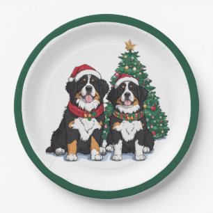 Christmas Bernese Mountain Dogs Paper Plate