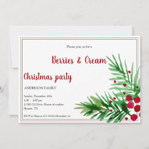 Christmas Berries and Cream In Red And Green Invitation