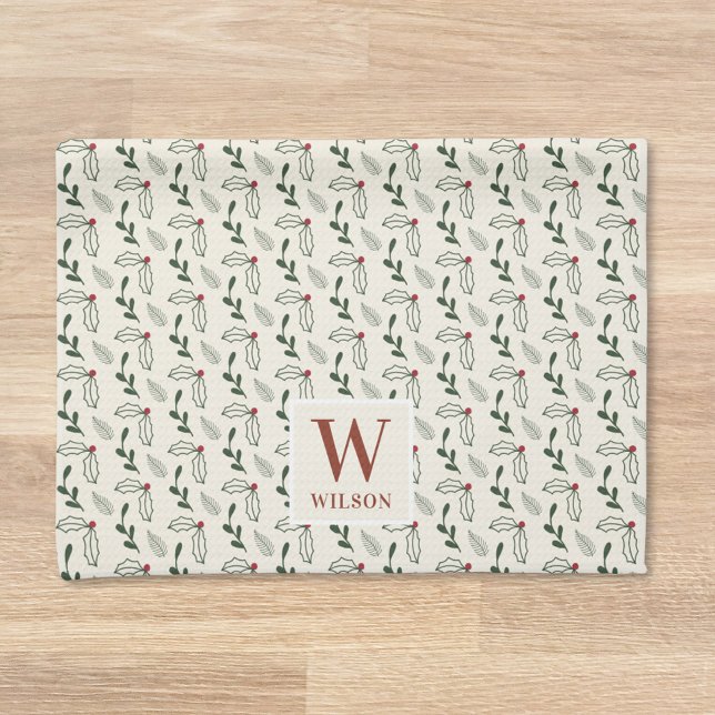 Christmas Berries and Foliage Family Name Tea Towel (Creator Uploaded)