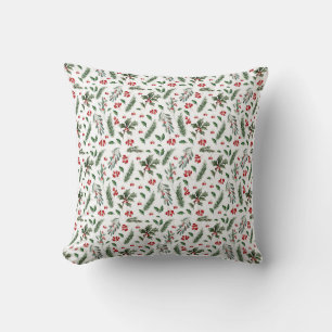 Christmas Berries and Green Leaves Pattern Wrappin Cushion