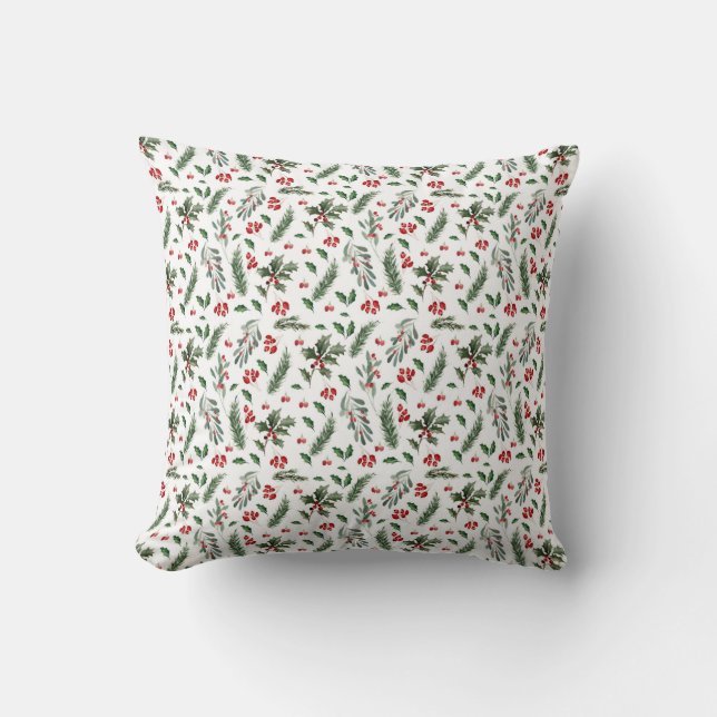 Christmas Berries and Green Leaves Pattern Wrappin Cushion (Front)