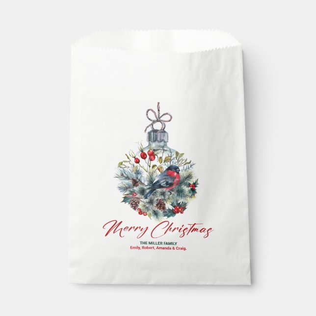 Christmas Berries & Bullfinch Ornament  Favour Bags (Front)